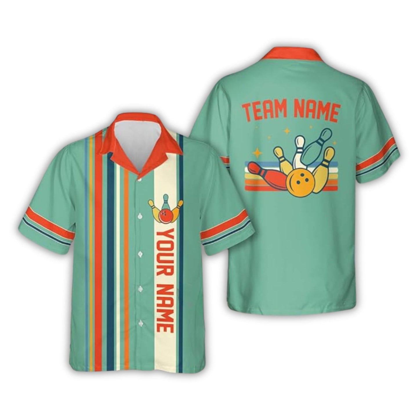 Custom Navy Blue Retro Bowling Hawaiian Shirt For Men, Custom Retro Bowling Team Shirt HB0169