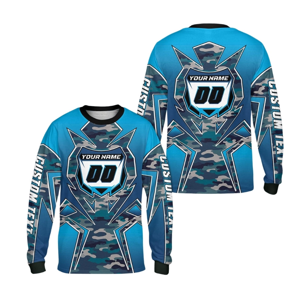 Custom Green Camouflage Motocross Dirt Bike Long Sleeve Jersey For Men, Custom Camo Dirt Bike Shirts ME0022
