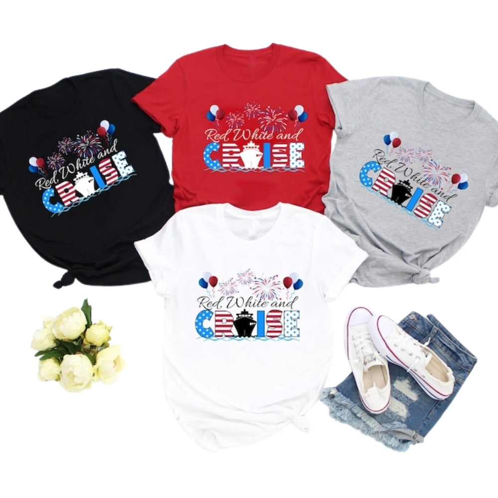 Red White And Cruise Matching Family T Shirts For 4th Of July, Independence Day Cruise Trip Matching Shirts For Family ET0632