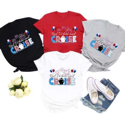 Red White And Cruise Matching Family T Shirts For 4th Of July, Independence Day Cruise Trip Matching Shirts For Family ET0632