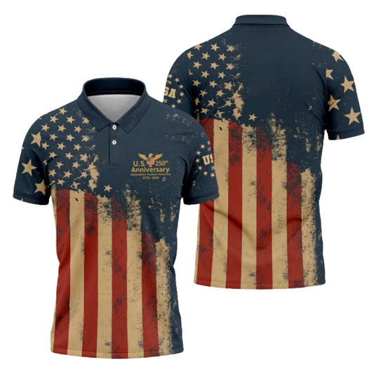 U.S 250th Anniversary Independence Freedom Democracy Vintage Golf Polo Shirt Mens, Patriotic 4th Of July Golf Shirts GZ0243