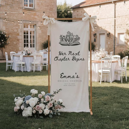 Custom Next Chapter Begins Bridal Shower Fabric Welcome Banner For Book Lover, Bookish Bridal Shower Welcome Fabric Sign WD0256