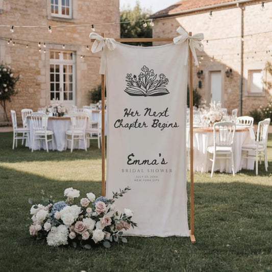 Custom Next Chapter Begins Bridal Shower Fabric Welcome Banner For Book Lover, Bookish Bridal Shower Welcome Fabric Sign WD0256