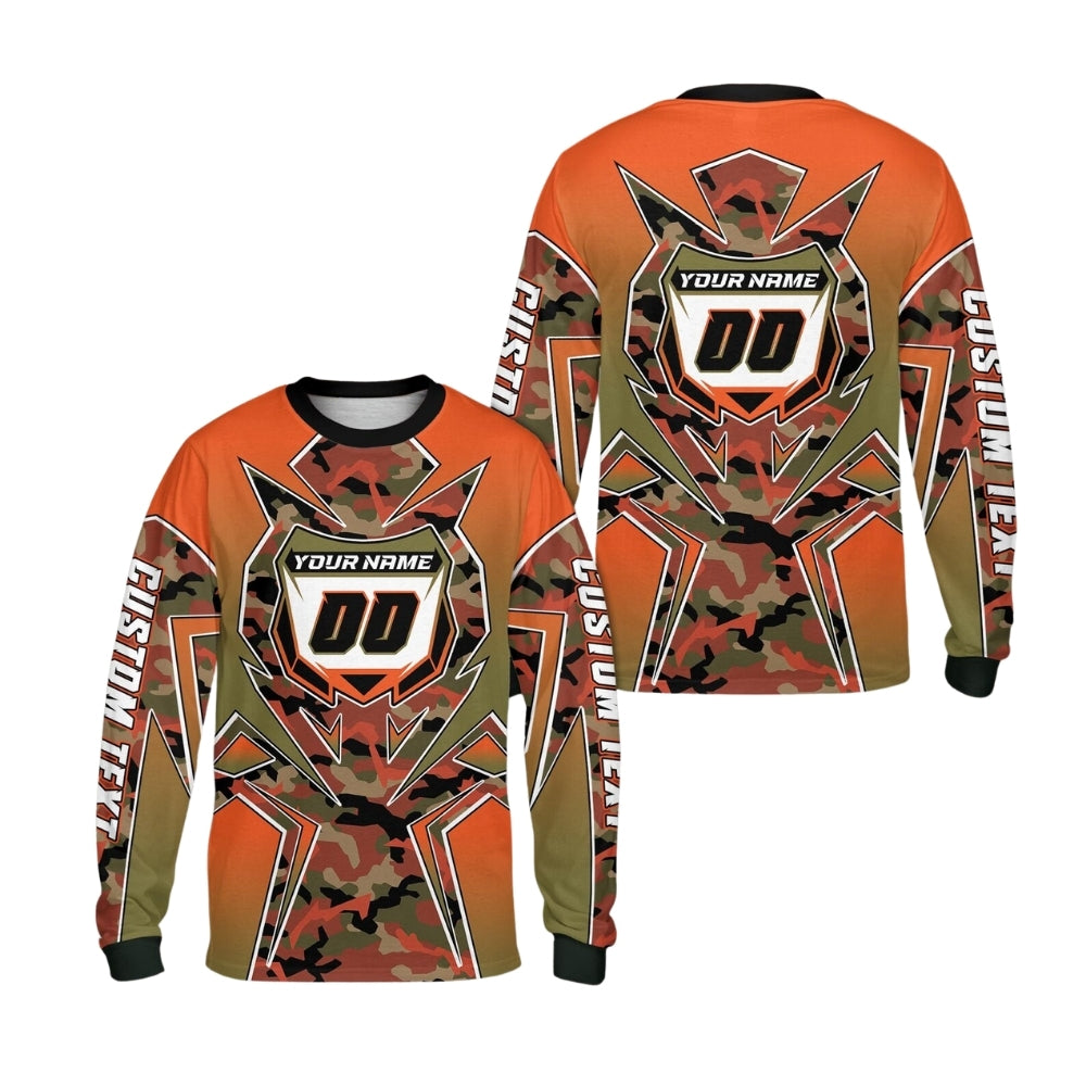 Custom Green Camouflage Motocross Dirt Bike Long Sleeve Jersey For Men, Custom Camo Dirt Bike Shirts ME0022