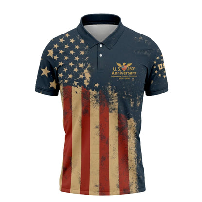 U.S 250th Anniversary Independence Freedom Democracy Vintage Golf Polo Shirt Mens, Patriotic 4th Of July Golf Shirts GZ0243