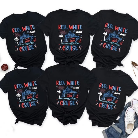 Red White And Cruise Custom Year Matching Family 4th Of July T Shirts, Custom Cruise Trip Family Matching Shirts For July 4th Celebration ET0633