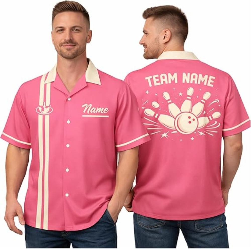 Custom Vintage Black Beige Hawaiian Bowling Shirt Men, Custom Vintage Bowling Team Shirts BZ0380
