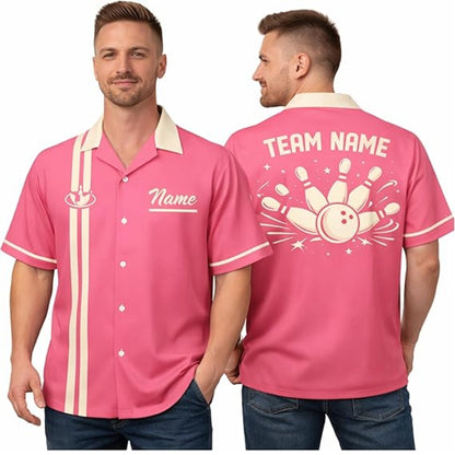 Custom Vintage Black Beige Hawaiian Bowling Shirt Men, Custom Vintage Bowling Team Shirts BZ0380