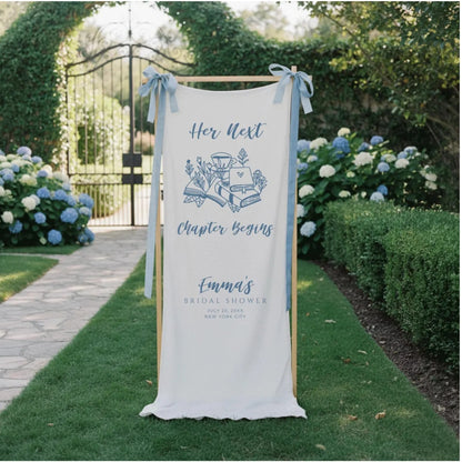 Custom Next Chapter Begins Bridal Shower Fabric Welcome Banner For Book Lover, Bookish Bridal Shower Welcome Fabric Sign WD0256
