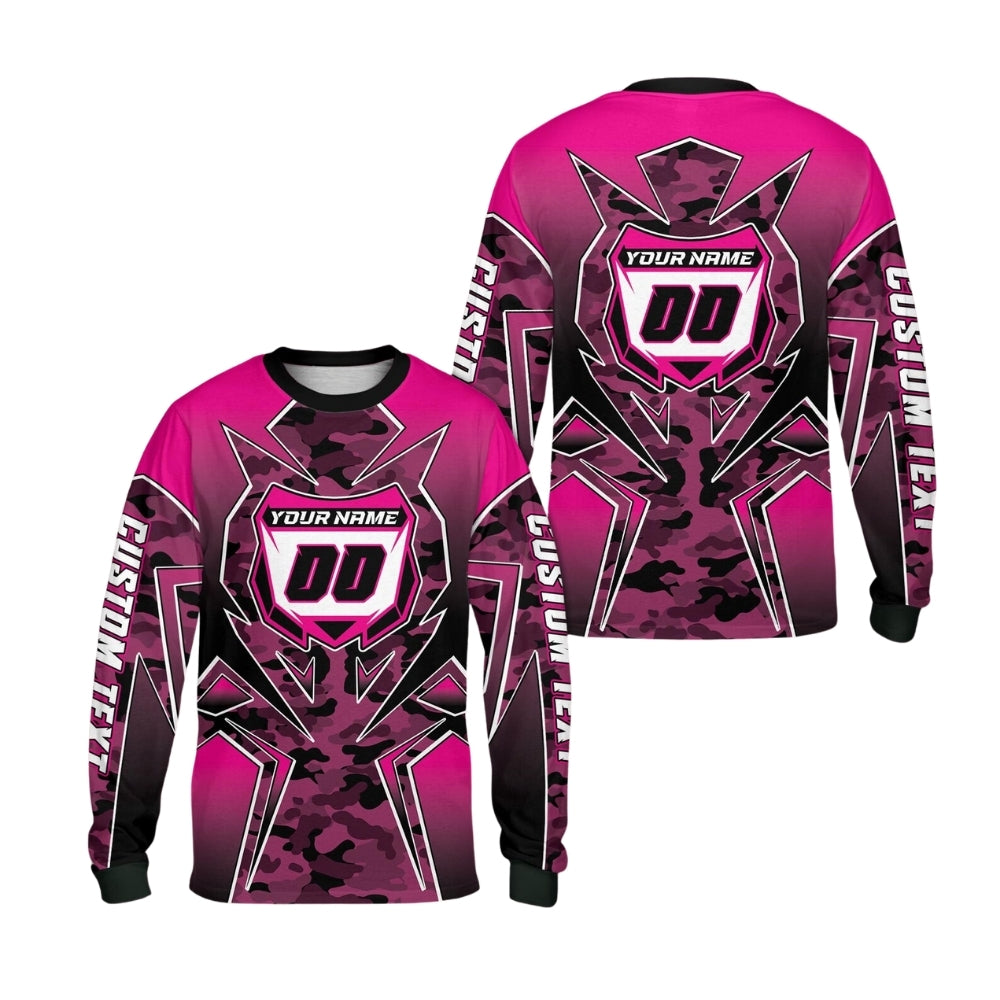 Custom Green Camouflage Motocross Dirt Bike Long Sleeve Jersey For Men, Custom Camo Dirt Bike Shirts ME0022