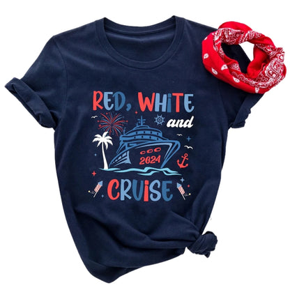 Red White And Cruise Custom Year Matching Family 4th Of July T Shirts, Custom Cruise Trip Family Matching Shirts For July 4th Celebration ET0633