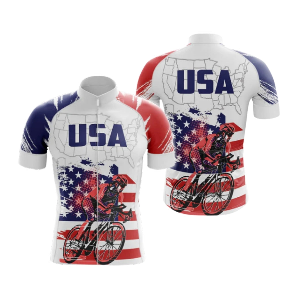 American Flag Short Sleeve Cycling Jersey For Men, Patriotic Cycling Jerseys CG0559