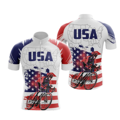 American Flag Short Sleeve Cycling Jersey For Men, Patriotic Cycling Jerseys CG0559