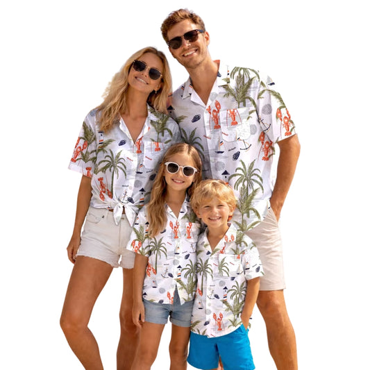 Matching Lobster Family Hawaiian Shirts, Tropical Lobster Hawaiian Family Shirts ET0640