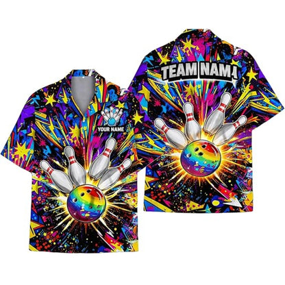 Custom Colorfull Graffiti Bowling Hawaiian Shirt Men Women, Custom Team Graffiti Bowling Shirts BZ0381