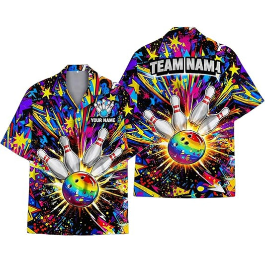 Custom Colorfull Graffiti Bowling Hawaiian Shirt Men Women, Custom Team Graffiti Bowling Shirts BZ0381