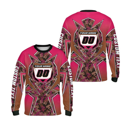 Custom Green Camouflage Motocross Dirt Bike Long Sleeve Jersey For Men, Custom Camo Dirt Bike Shirts ME0022