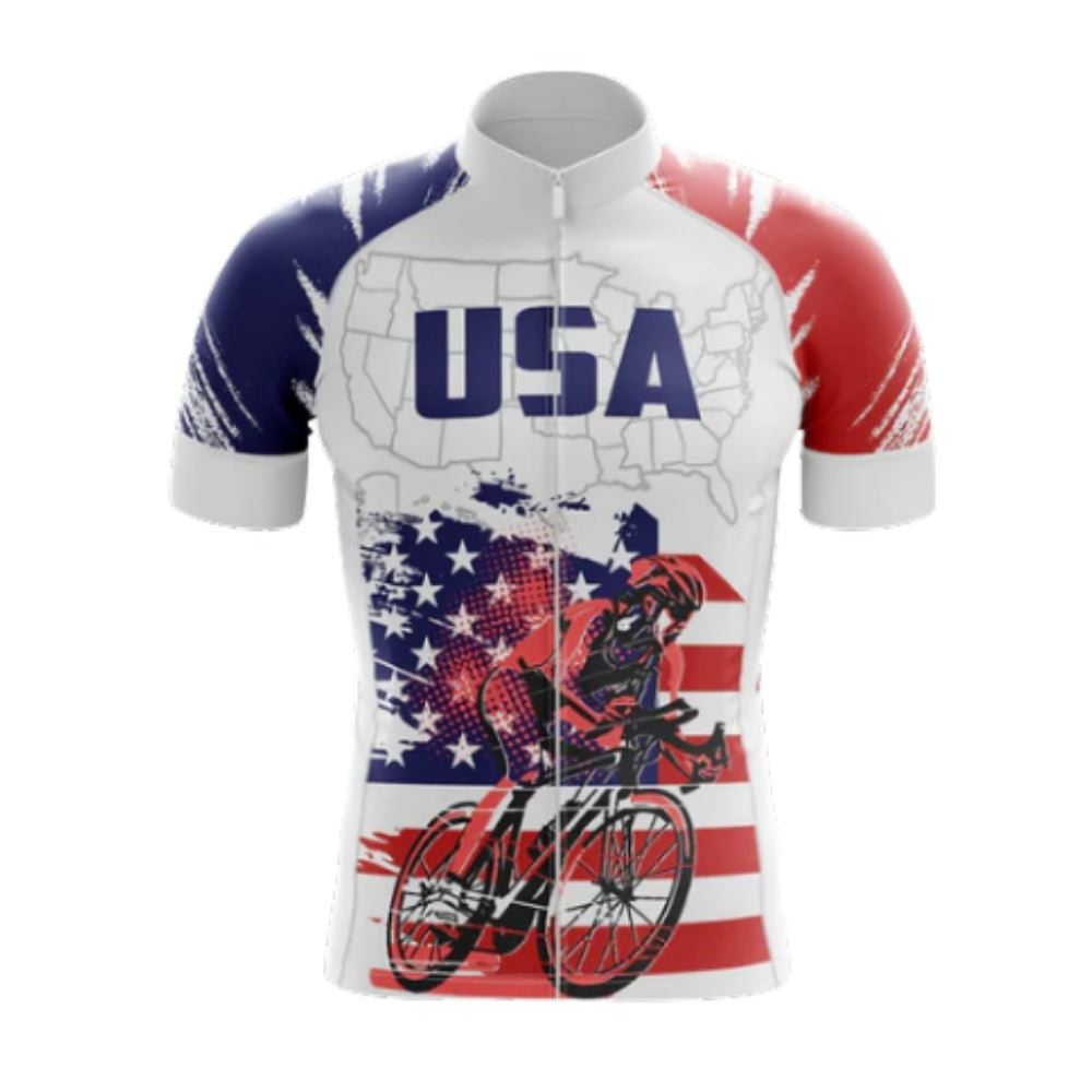 American Flag Short Sleeve Cycling Jersey For Men, Patriotic Cycling Jerseys CG0559