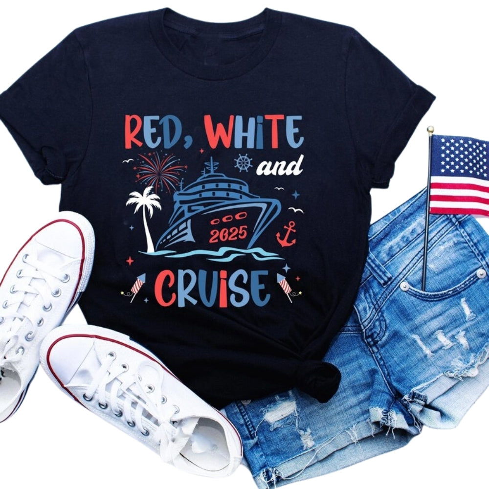 Red White And Cruise Custom Year Matching Family 4th Of July T Shirts, Custom Cruise Trip Family Matching Shirts For July 4th Celebration ET0633