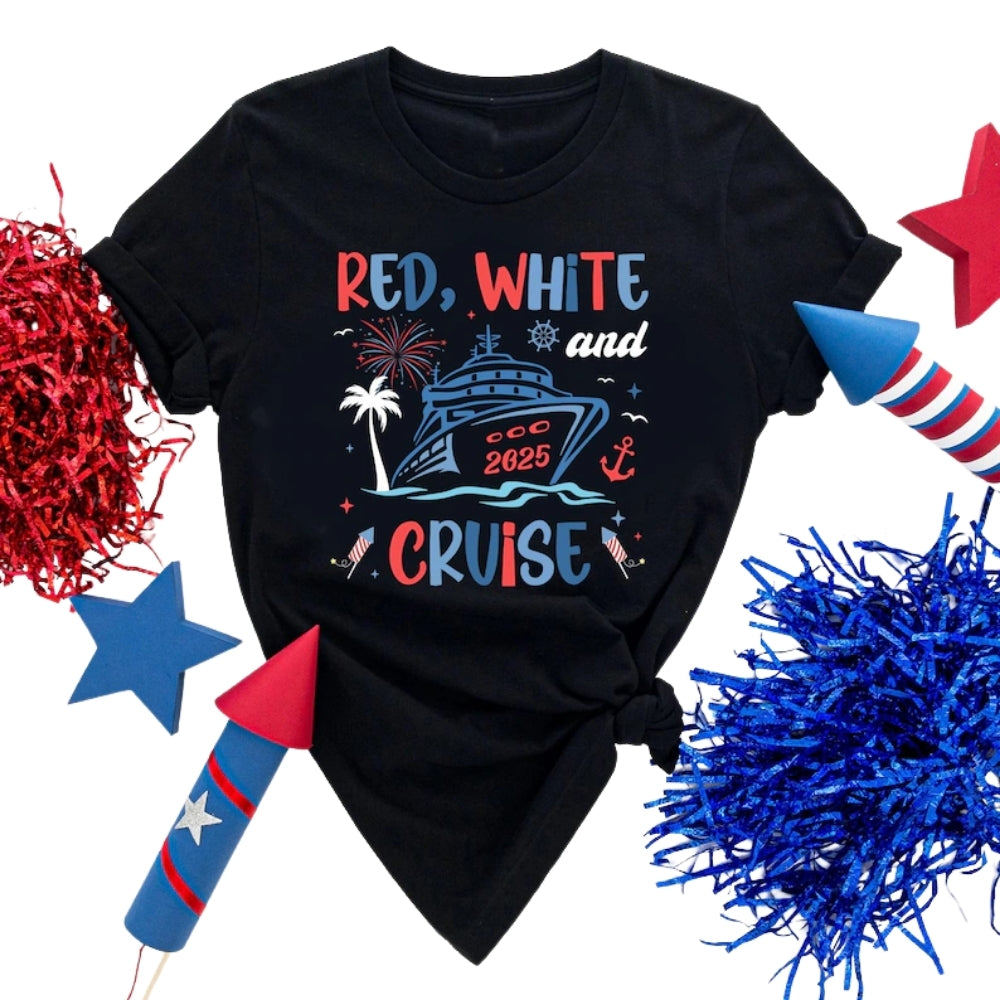 Red White And Cruise Custom Year Matching Family 4th Of July T Shirts, Custom Cruise Trip Family Matching Shirts For July 4th Celebration ET0633