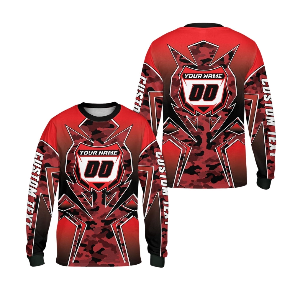 Custom Green Camouflage Motocross Dirt Bike Long Sleeve Jersey For Men, Custom Camo Dirt Bike Shirts ME0022