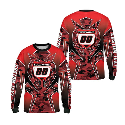Custom Green Camouflage Motocross Dirt Bike Long Sleeve Jersey For Men, Custom Camo Dirt Bike Shirts ME0022