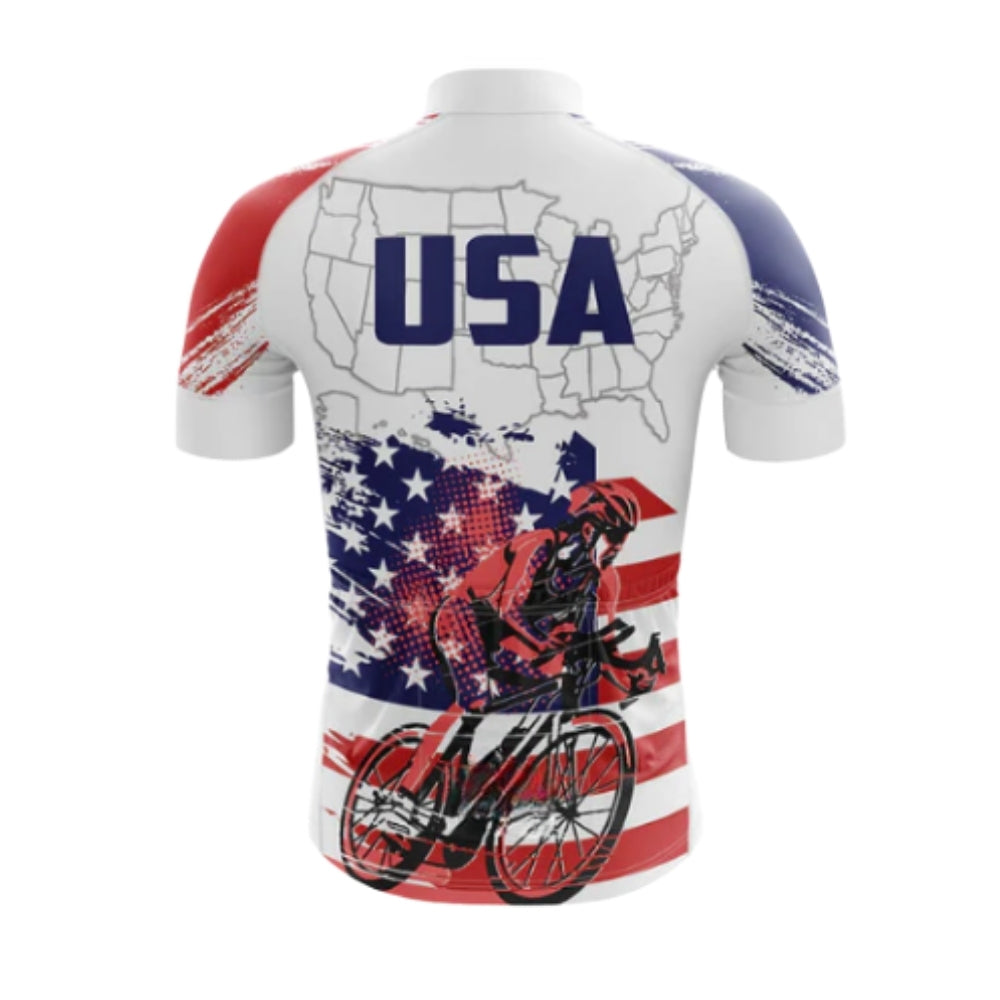 American Flag Short Sleeve Cycling Jersey For Men, Patriotic Cycling Jerseys CG0559
