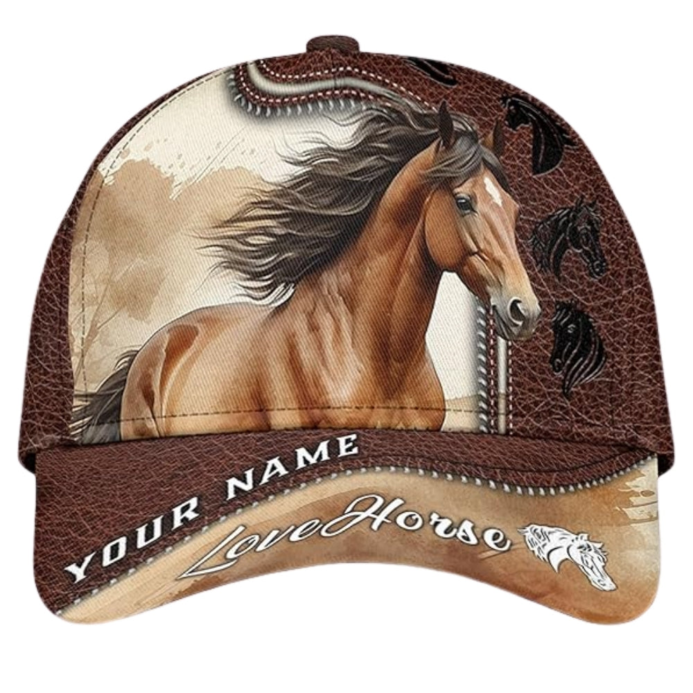 Custom Name Love Horse 3D Baseball Cap, Custom Horse Caps Hats CP0185