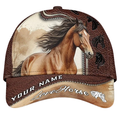 Custom Name Love Horse 3D Baseball Cap, Custom Horse Caps Hats CP0185