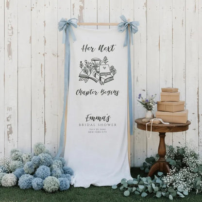 Custom Next Chapter Begins Bridal Shower Fabric Welcome Banner For Book Lover, Bookish Bridal Shower Welcome Fabric Sign WD0256