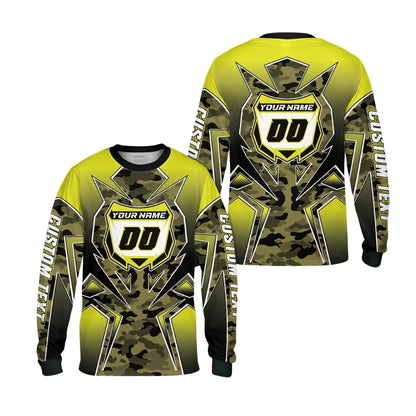 Custom Green Camouflage Motocross Dirt Bike Long Sleeve Jersey For Men, Custom Camo Dirt Bike Shirts ME0022