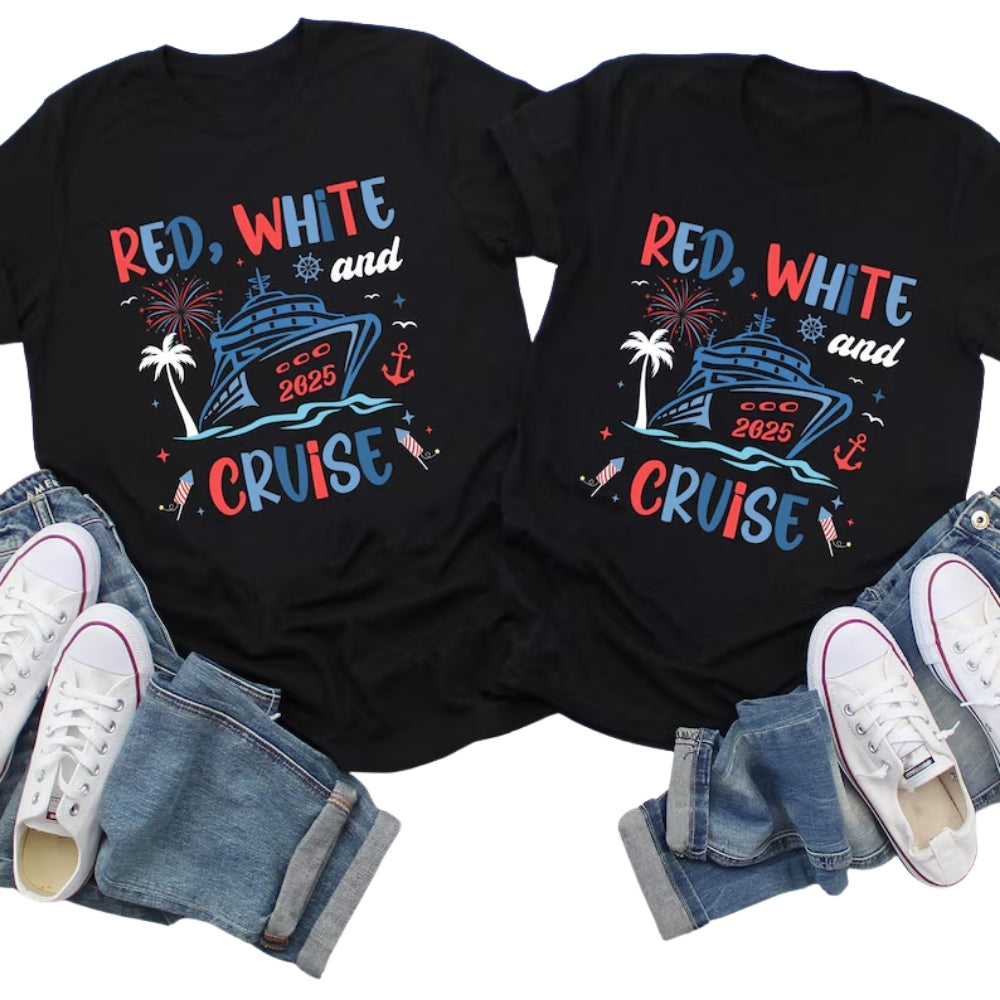 Red White And Cruise Custom Year Matching Family 4th Of July T Shirts, Custom Cruise Trip Family Matching Shirts For July 4th Celebration ET0633