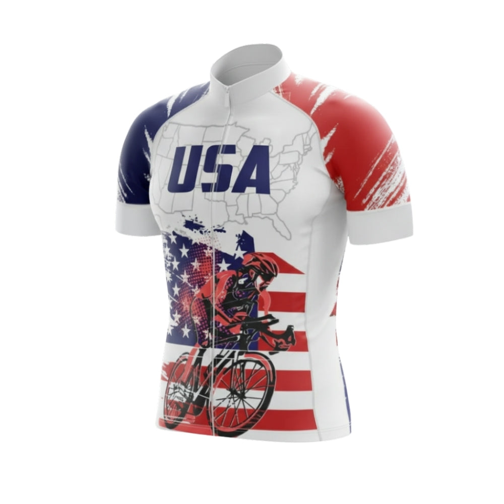 American Flag Short Sleeve Cycling Jersey For Men, Patriotic Cycling Jerseys CG0559