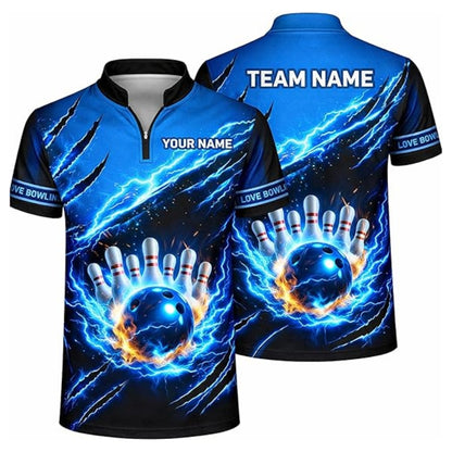 Custom Thunder Lightning Blue Bowling Men Jersey, Custom Team Bowling Shirts BZ0382