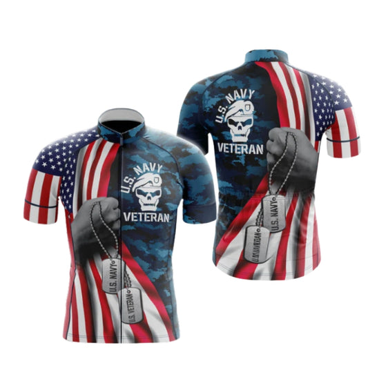 US Navy Veteran USA Flag Short Sleeve Cycling Jersey Men, Veteran US Navy Cycling Jerseys CG0578