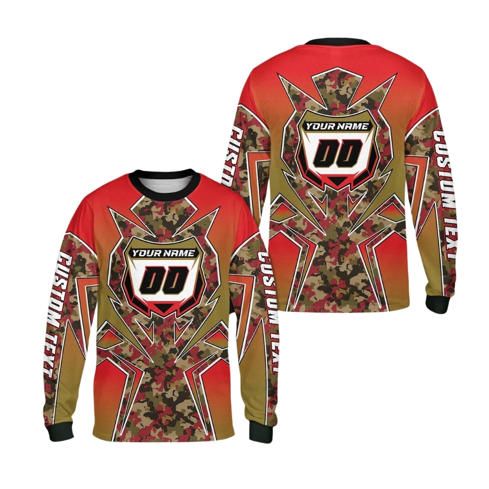 Custom Green Camouflage Motocross Dirt Bike Long Sleeve Jersey For Men, Custom Camo Dirt Bike Shirts ME0022