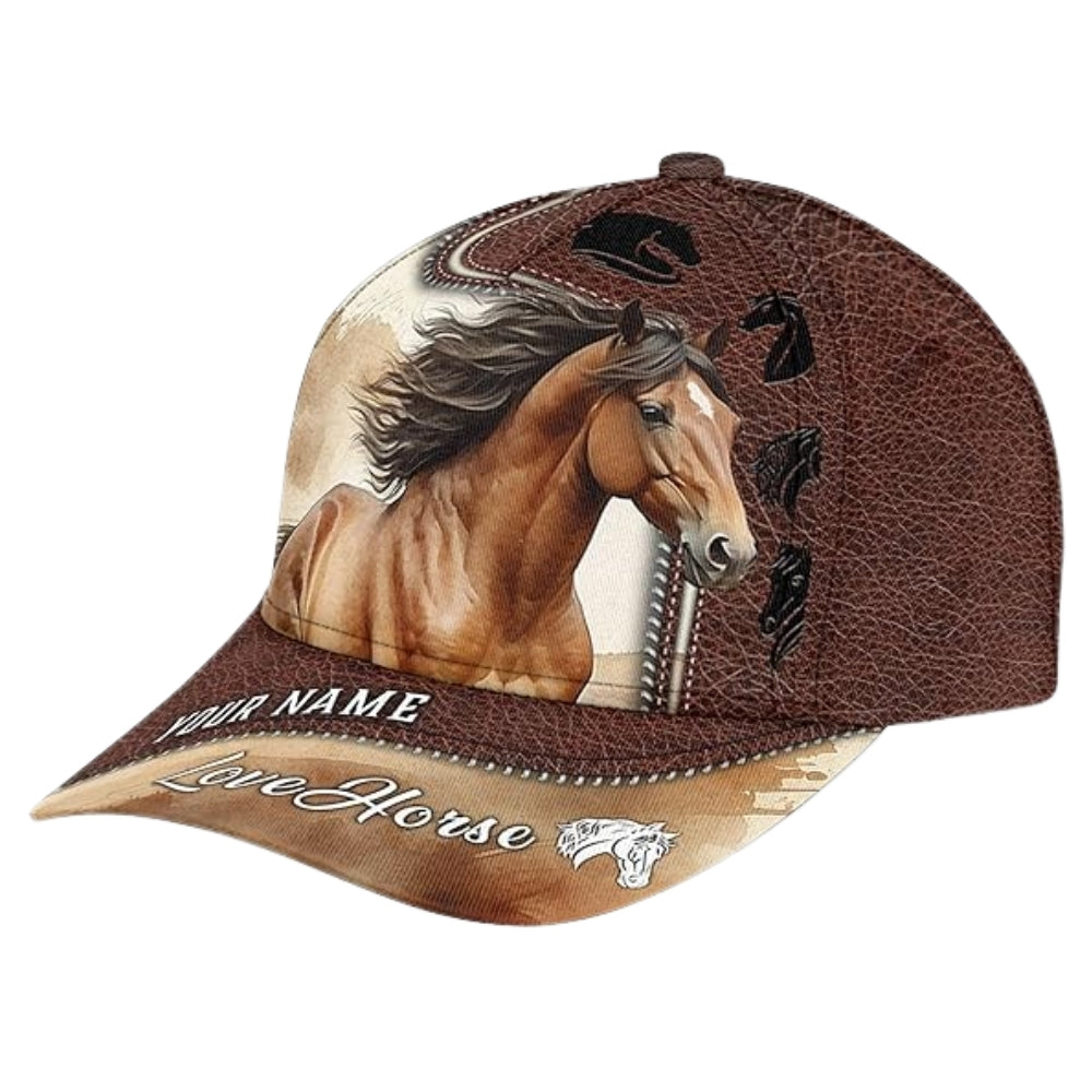 Custom Name Love Horse 3D Baseball Cap, Custom Horse Caps Hats CP0185