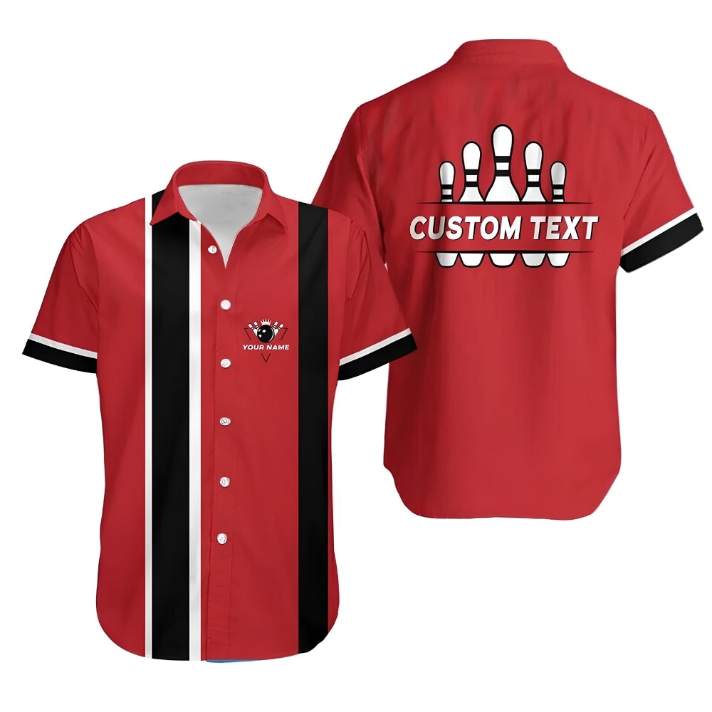 Custom Retro Red Hawaiian Bowling Shirt For Men, Custom Retro Bowling Shirts With Name And Text BE0181