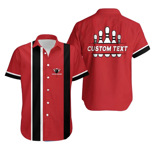 Custom Retro Red Hawaiian Bowling Shirt For Men, Custom Retro Bowling Shirts With Name And Text BE0181