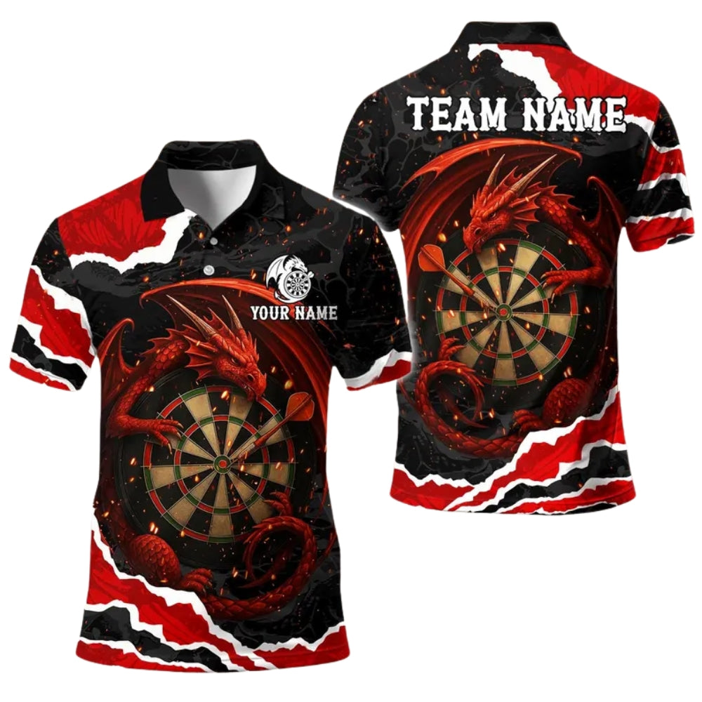 Custom Dragon Black And Purple Darts Polo Shirt For Men, Custom Dragon Dart Team Shirts DE0083