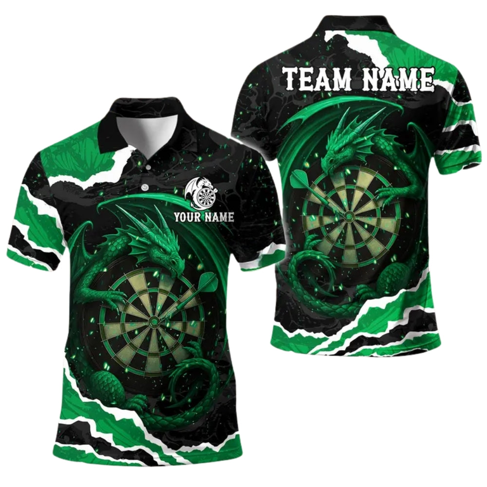 Custom Dragon Black And Purple Darts Polo Shirt For Men, Custom Dragon Dart Team Shirts DE0083