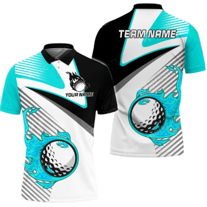 Custom Flaming Ball Golf Men's Polo Shirts, Custom Flame Golf Team Shirts GZ0248
