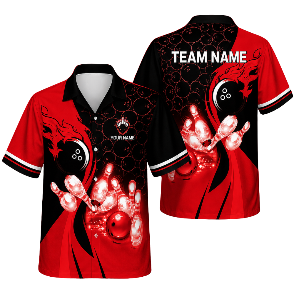 Custom Blue Flame Bowling Hawaiian Shirt For Men Women, Custom Flame Team Bowling Shirts BE0189