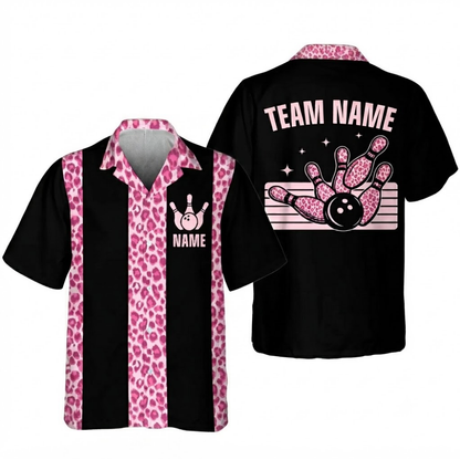 Custom Leopard Bowling Hawaiian Shirt For Women Men, Custom Leopard Bowling Team Shirts BE0205