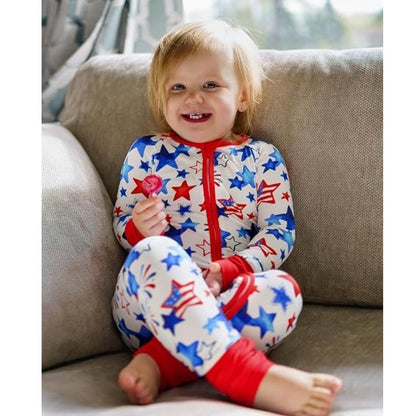 Red White And Blue Star USA Flag Baby Convertible Zippy Romper, Patriotic Baby Convertible Romper For 4th Of July BB0368