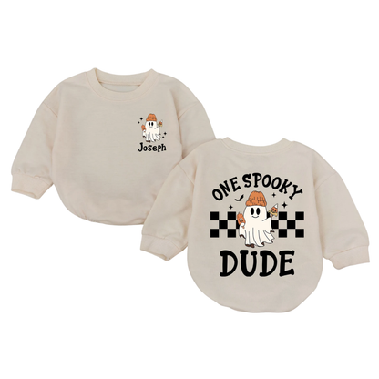 One Spooky Dude Custom Name Baby Romper Sweatshirt, Custom First Halloween Baby Romper Sweatshirt BB0039