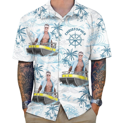 Pontoon Captain Custom Photo Beach Hawaiian Shirt For Men, Custom Boating Pontoon Hawaiian Shirt With Photo HE0493