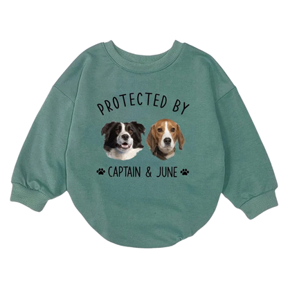 Custom Photo Protected By Dog Name Baby Romper Sweatshirt, Personalized Dog Lover Romper Sweatshirt For Baby BB0099