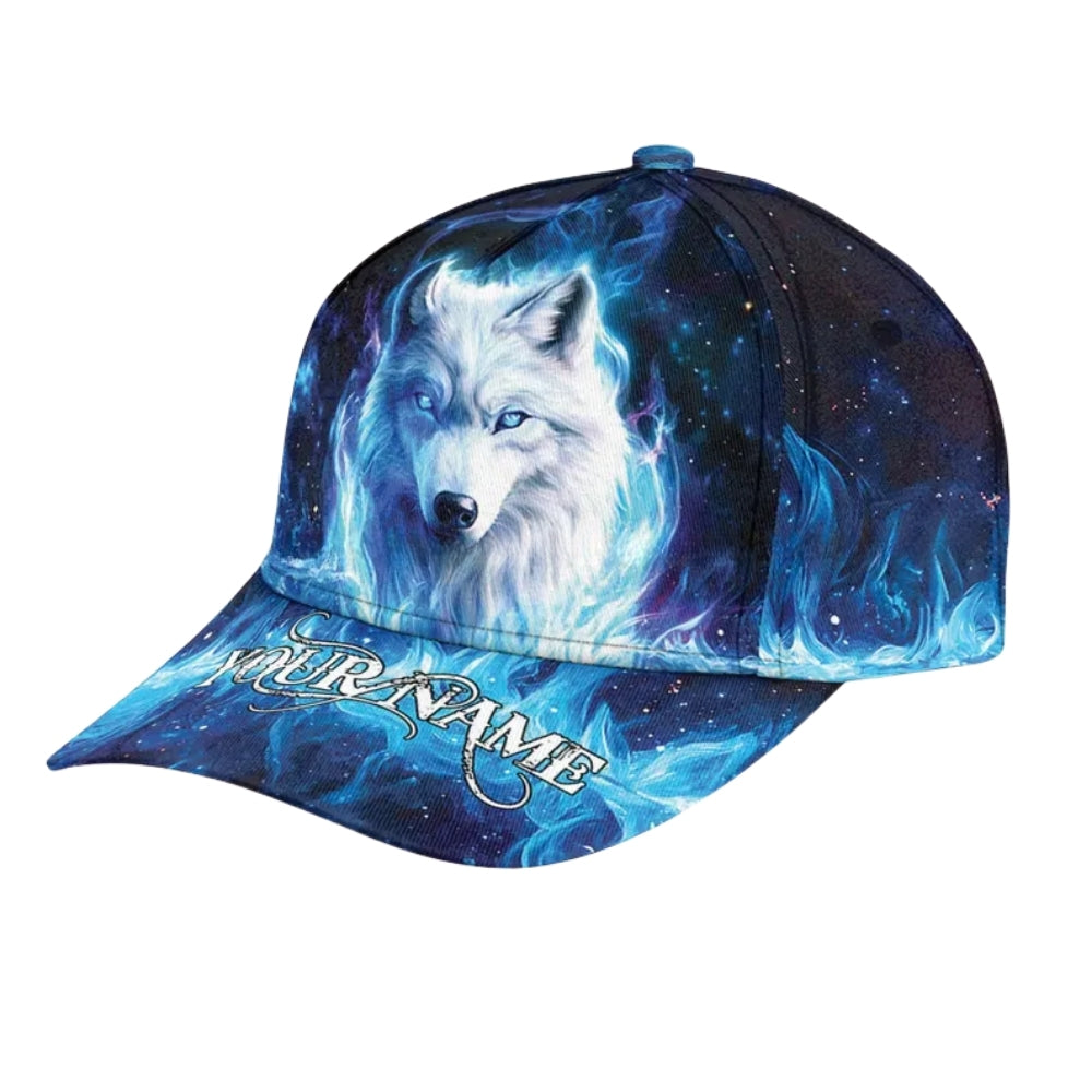 Custom Wolf Blue Flame 3D Baseball Cap, Custom Wolf Hats Caps CP0075
