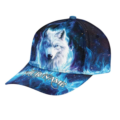 Custom Wolf Blue Flame 3D Baseball Cap, Custom Wolf Hats Caps CP0075